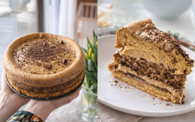 Ciasto biszkoptowo-orzechowe z kremem kawowym na mące orkiszowej